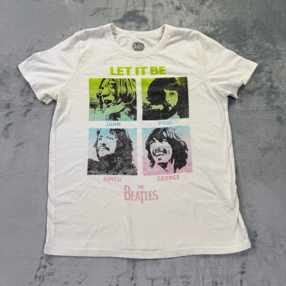 The Beatles Let It Be Graphic T-Shirt Womens Large White Neon Portraits 2020